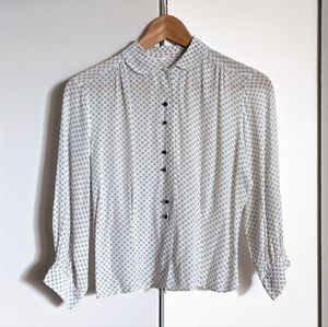 SOLD Vintage Delicate Cropped Blouse Ivory Navy XS Rhoda Lee